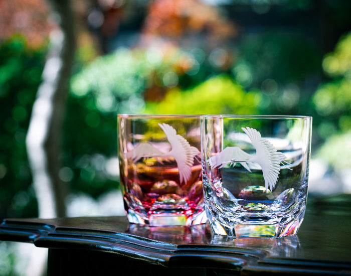 岩石玻璃 對杯 <鶴與富士山> 尊貴禮品